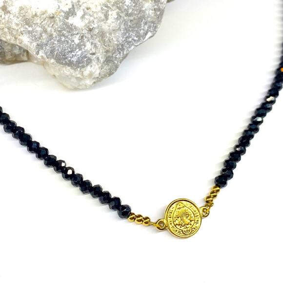 NEW Small Coin Necklace With Black Crystal Necklace - Picture 12 of 12